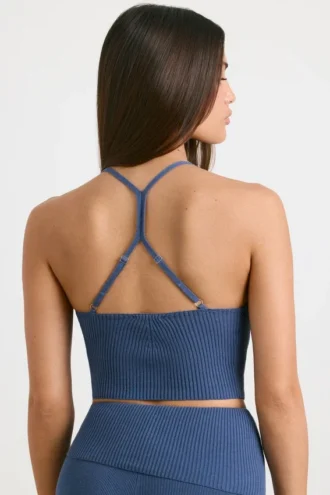 Camiseta sin mangas de punto grueso en azul marino lavado