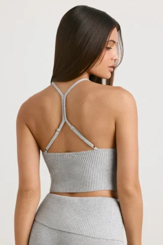 Camiseta sin mangas de punto grueso en gris jaspeado