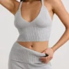 Camiseta sin mangas de punto grueso en gris jaspeado