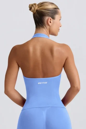 Camiseta sin mangas Define Luxe con cuello halter en azul claro