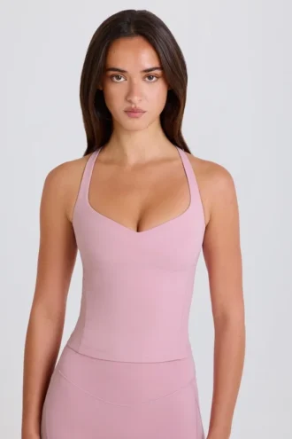 Camiseta sin mangas larga con tirantes cruzados en la espalda en color malva