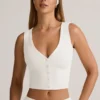 Chaleco con botones de modal acanalado Lene en blanco