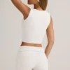 Chaleco con botones de modal acanalado Lene en blanco