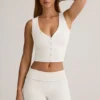 Chaleco con botones de modal acanalado Lene en blanco