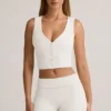Chaleco con botones de modal acanalado Lene en blanco