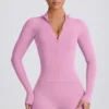 Chaqueta con cremallera Soft Active en rosa empolvado