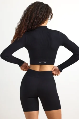 Chaqueta corta con cremallera FlexiRib en negro
