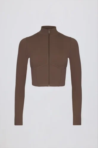 Chaqueta corta con cremallera Soft Active en color cacao