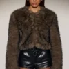 Chaqueta corta de pelo sintético Vintera en marrón chocolate