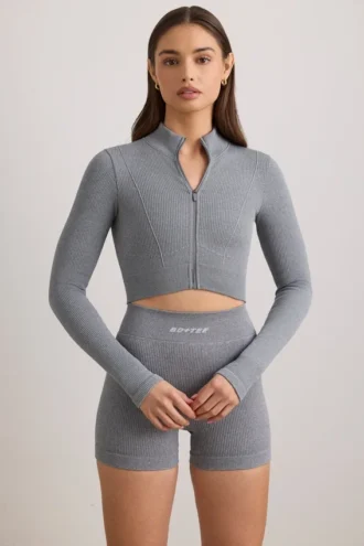 Chaqueta corta FlexiRib en gris jaspeado