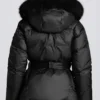 Chaqueta de esquí impermeable con capucha de piel sintética en negro