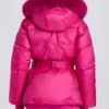 Chaqueta de esquí impermeable con capucha de piel sintética en rosa magenta