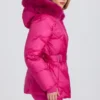 Chaqueta de esquí impermeable con capucha de piel sintética en rosa magenta
