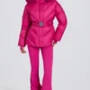 Chaqueta de esquí impermeable con capucha de piel sintética en rosa magenta