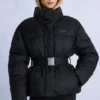 Chaqueta de esquí oversize impermeable con cinturón en negro
