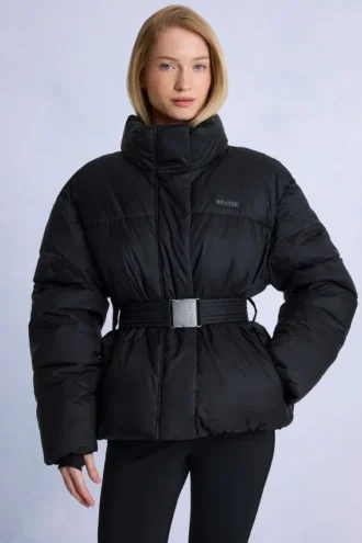 Chaqueta de esquí oversize impermeable con cinturón en negro