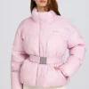 Chaqueta de esquí oversize impermeable con cinturón en rosa nieve