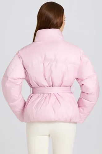 Chaqueta de esquí oversize impermeable con cinturón en rosa nieve