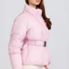 Chaqueta de esquí oversize impermeable con cinturón en rosa nieve