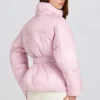 Chaqueta de esquí oversize impermeable con cinturón en rosa nieve