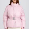 Chaqueta de esquí oversize impermeable con cinturón en rosa nieve