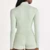 Chaqueta deportiva suave con cremallera en verde salvia jaspeado
