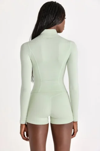 Chaqueta deportiva suave con cremallera en verde salvia jaspeado