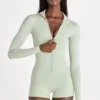 Chaqueta deportiva suave con cremallera en verde salvia jaspeado