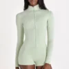 Chaqueta deportiva suave con cremallera en verde salvia jaspeado