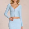 Cárdigan escotado de encaje Odelia en azul polvo
