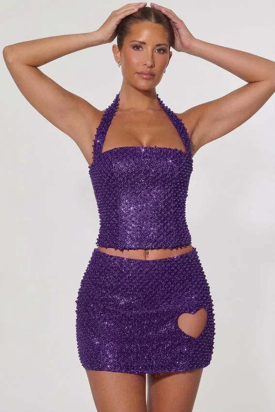 Falda A-line con detalle de corazón bordado de Querida en color morado