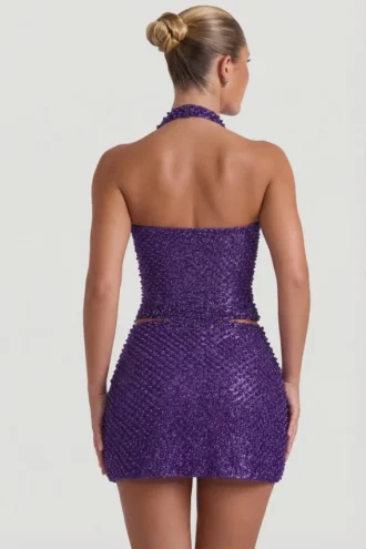 Falda A-line con detalle de corazón bordado de Querida en color morado