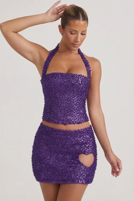 Falda A-line con detalle de corazón bordado de Querida en color morado