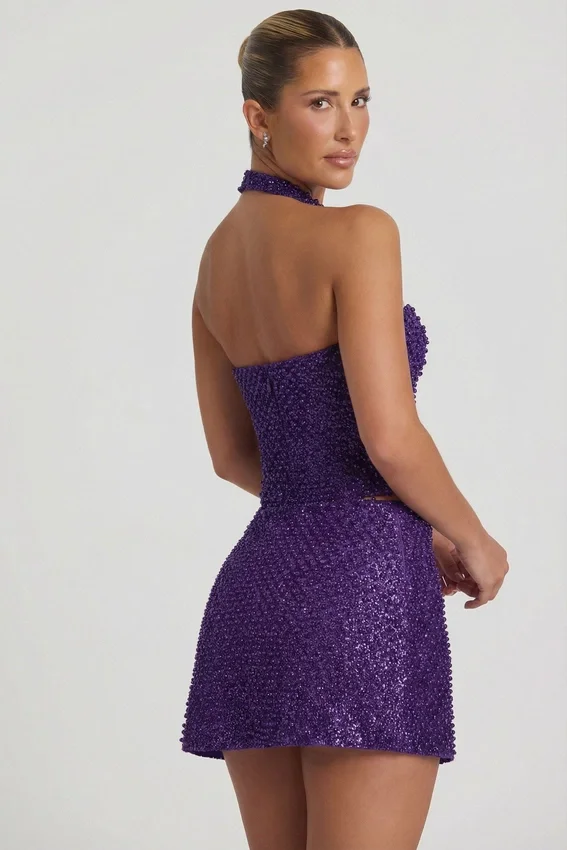 Falda A-line con detalle de corazón bordado de Querida en color morado