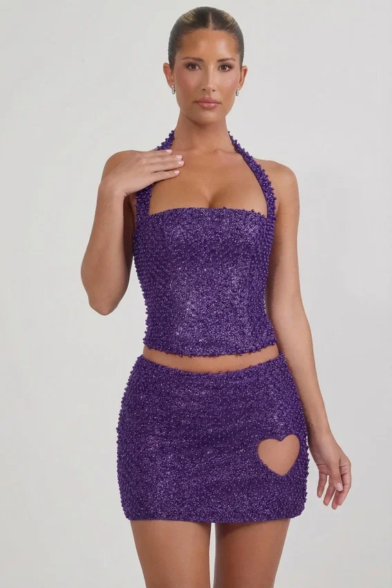 Falda A-line con detalle de corazón bordado de Querida en color morado