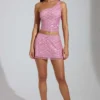 Falda A-line de talle bajo con adornos Adhara en rosa