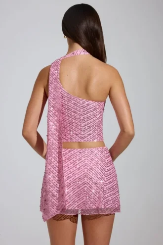 Falda A-line de talle bajo con adornos Adhara en rosa
