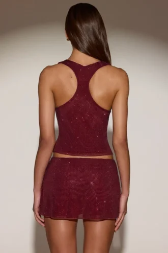 Top Aine de jersey con cuello redondo y espalda nadadora, adornado, en color burdeos