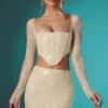 Falda ajustada de encaje adornado Romy en color marfil
