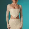 Falda ajustada de encaje adornado Romy en color marfil