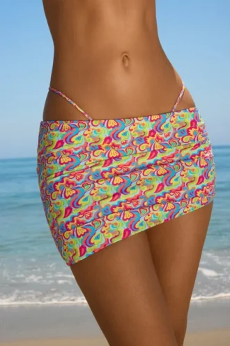 Falda asimétrica con fruncidos Tropea con estampado multicolor brillante