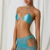 Falda con cordón y aberturas Lagoon en turquesa