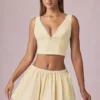 Falda con cordón y fruncidos Maira en rayas amarillo limón