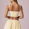 Falda con cordón y fruncidos Maira en rayas amarillo limón
