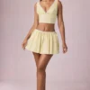 Falda con cordón y fruncidos Maira en rayas amarillo limón