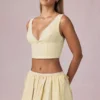 Falda con cordón y fruncidos Maira en rayas amarillo limón