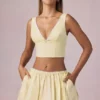 Falda con cordón y fruncidos Maira en rayas amarillo limón