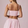 Falda con cordón y fruncidos Maira en rayas malva suave