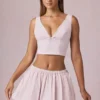 Falda con cordón y fruncidos Maira en rayas malva suave