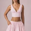 Falda con cordón y fruncidos Maira en rayas malva suave